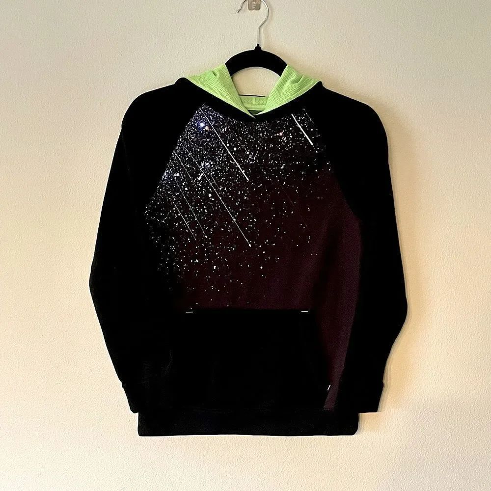 Youth Black & White (with Green Detail), Galaxy Hoodie. Size Large (12-14).